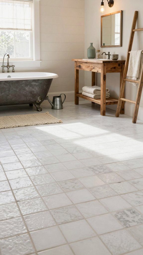 24 Farmhouse Bathroom Ideas With Rustic Charm 11 elegant white tile floors