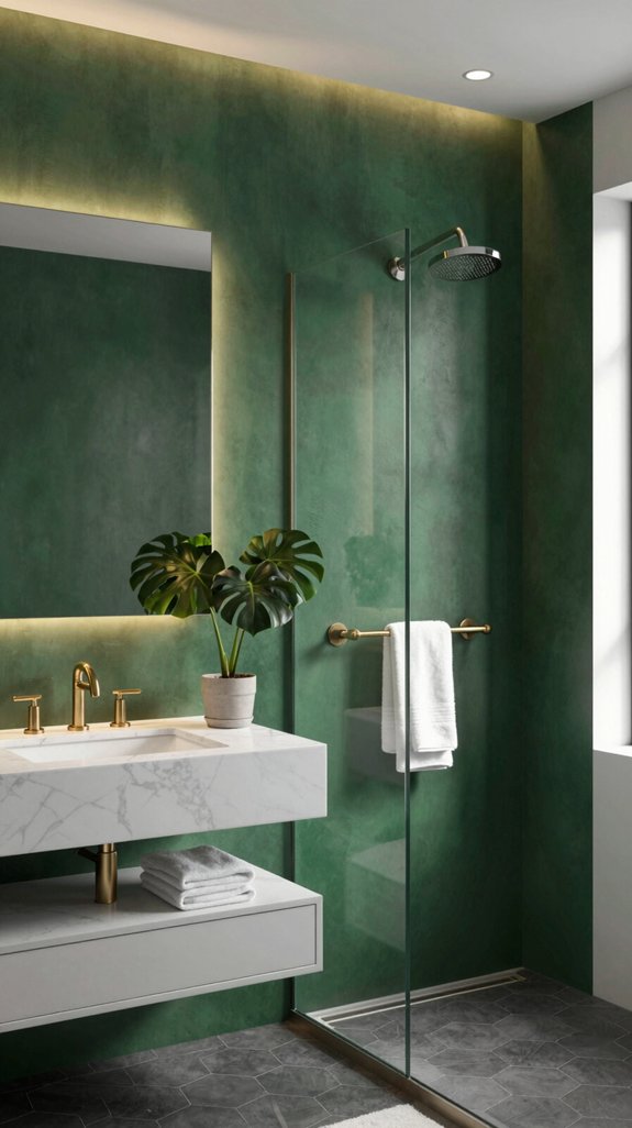 18 Dark Green Bathroom Ideas for a Bold, Moody Look 3 emerald walls enhance sophistication