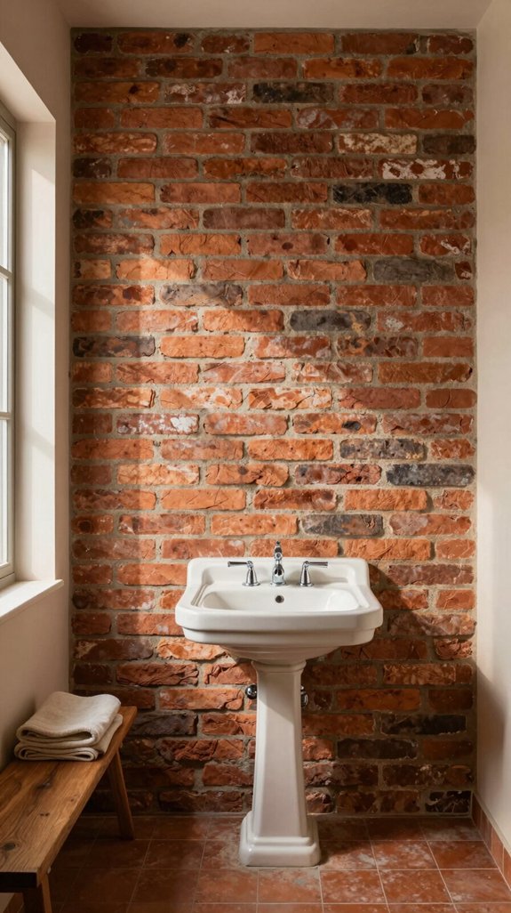 24 Farmhouse Bathroom Ideas With Rustic Charm 3 exposed brick bathroom elegance