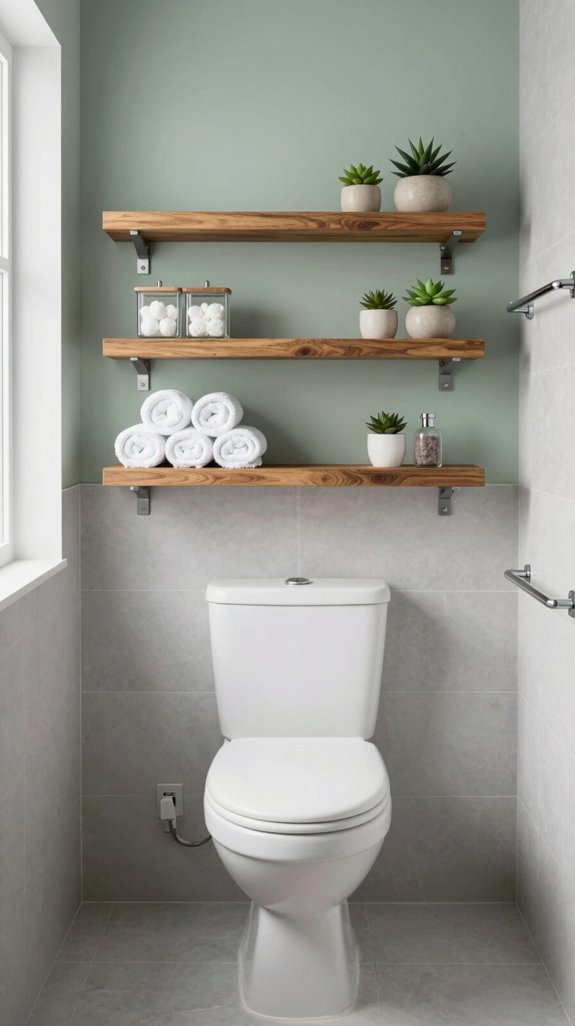 26 Tiny Bathroom Storage Ideas That Save Every Inch 5 floating shelves above toilet