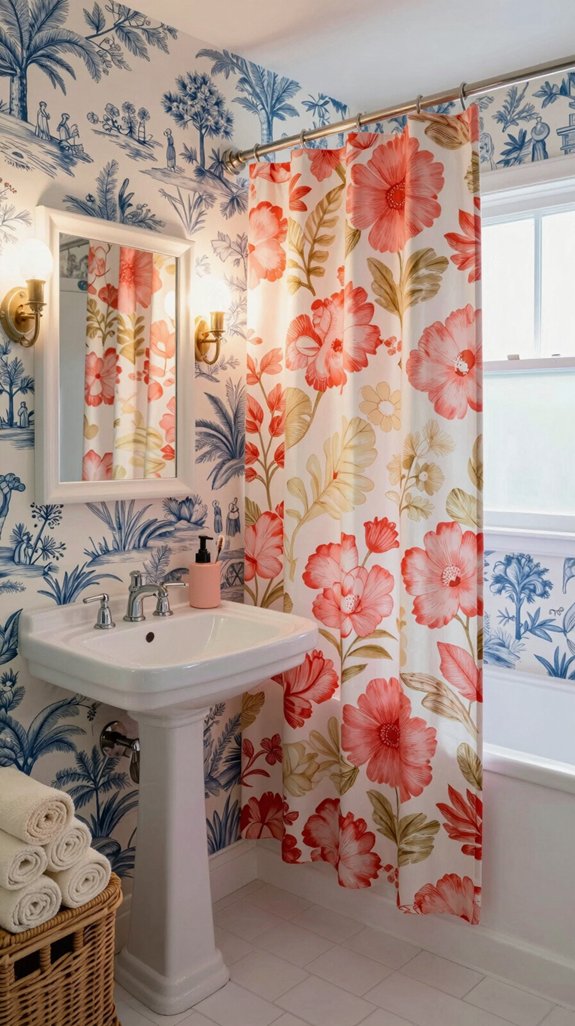 21 Fun Bathroom Ideas That Add Playful Personality 20 floral and toile fusion
