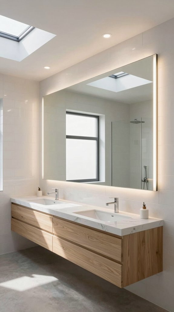 23 Bathroom Mirror and Lighting Ideas for a Brighter Space 9 frameless oversized mirror installation