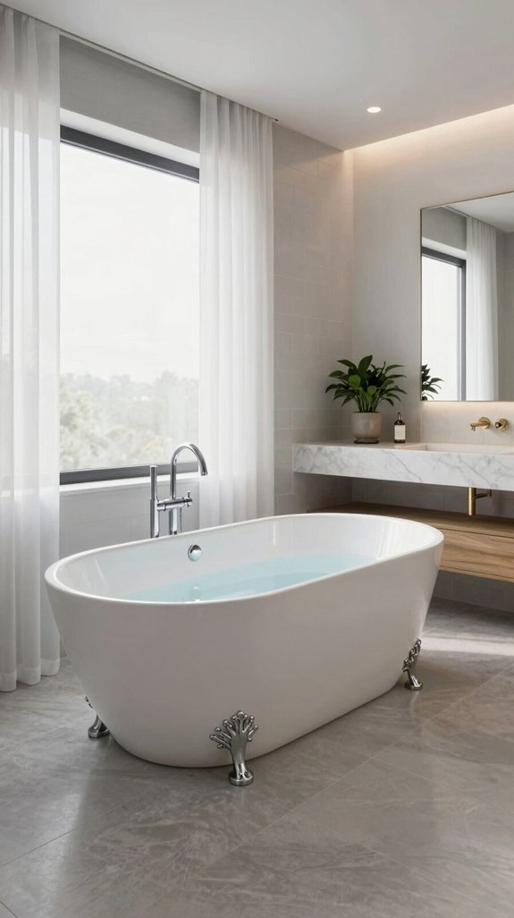 15 Bloxburg Bathroom Ideas to Build a Dream Layout 8 freestanding tub focal point