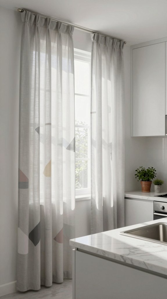 15 Kitchen Curtain Ideas That Add Soft Style 11 geometric elegance in kitchens