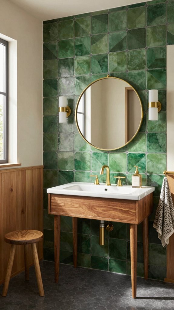 18 Dark Green Bathroom Ideas for a Bold, Moody Look 13 geometric green tile designs