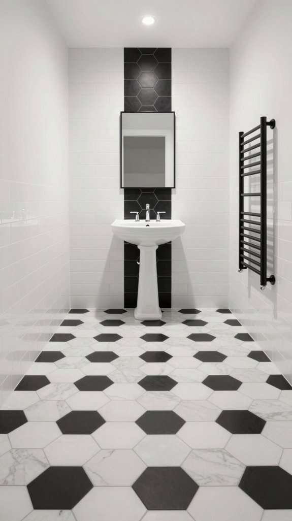 22 Black and White Bathroom Ideas for Timeless Contrast 4 geometric sophistication in bathrooms