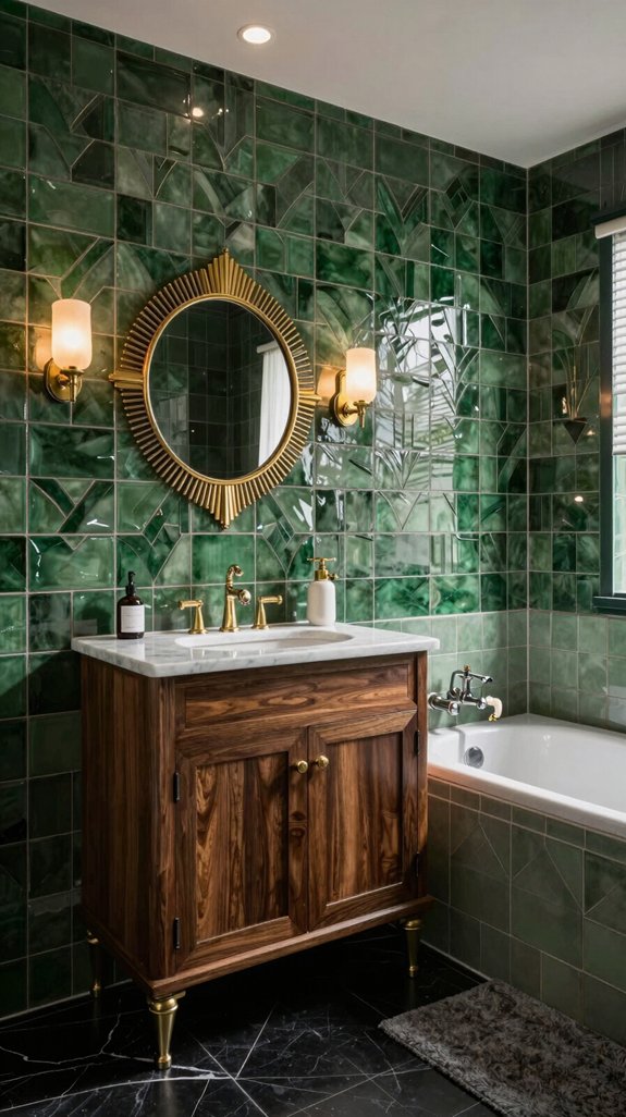 18 Dark Green Bathroom Ideas for a Bold, Moody Look 17 glamorous vintage green tiles