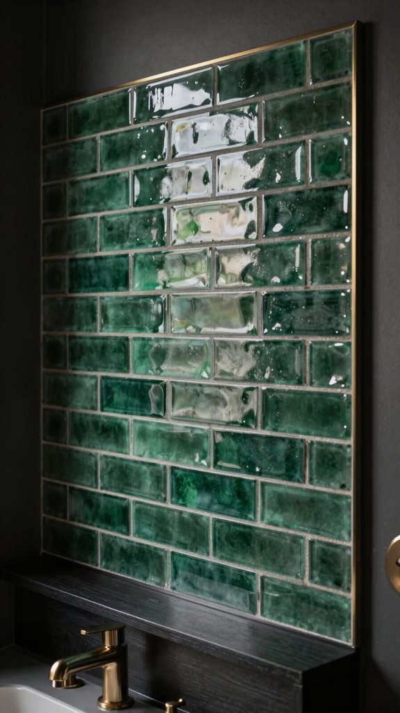 18 Dark Green Bathroom Ideas for a Bold, Moody Look 10 glossy emerald subway tiles
