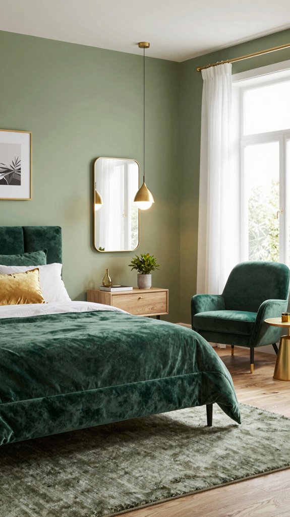 gold accents elevate green interiors