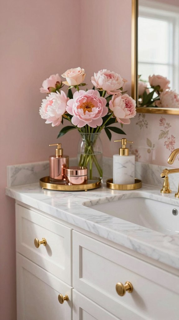gold hardware enhances blush florals