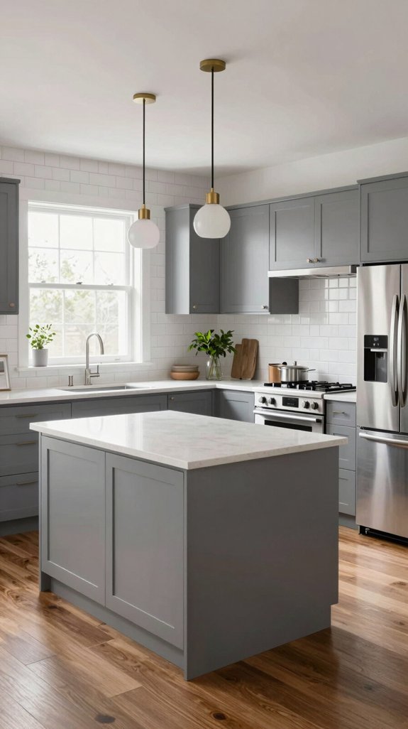 gray cabinets white backsplashes elegance