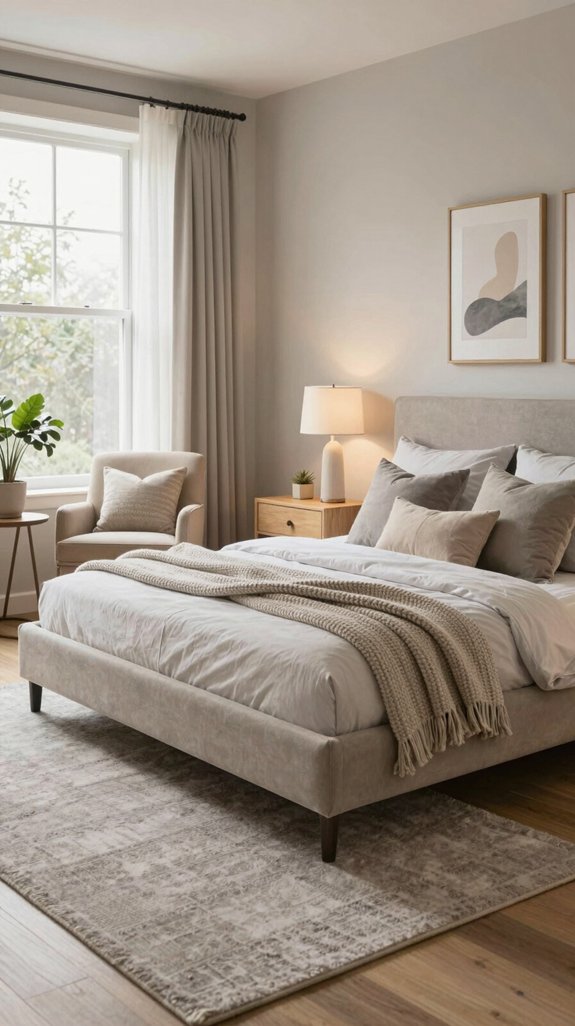 grey beige cozy bedroom retreat