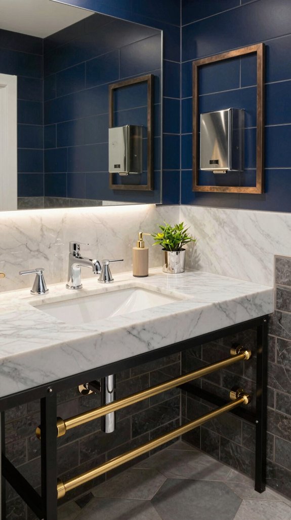 19 Powder Bathroom Ideas That Make a Statement 16 harmonizing metal and tile