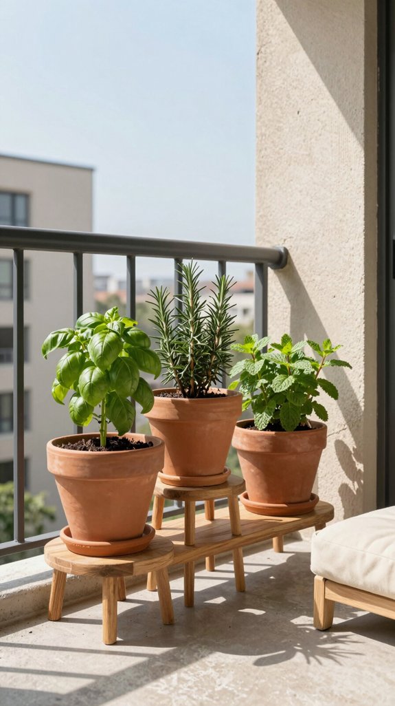 15 Small Balcony Ideas Apartment Owners Will Love 10 herbs in convenient containers