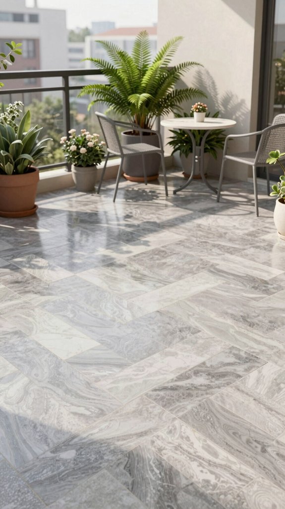 18 Balcony Flooring Ideas That Transform Your Space 3 herringbone ceramic tile elegance