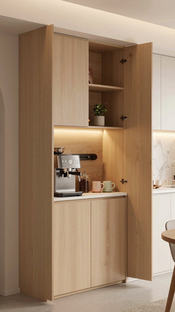 14 Coffee Bar Ideas for Kitchen Counter Styling 10 hidden coffee station elegance