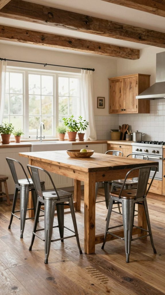 23 Farmhouse Kitchen Ideas for a Cozy Rustic Feel 20 industrial stools rustic charm