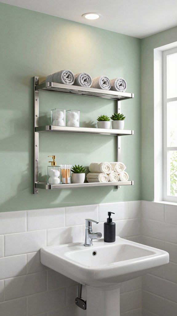 integrated towel bar shelving
