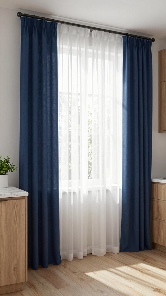 15 Kitchen Curtain Ideas That Add Soft Style 12 layer sheer and deep drapes