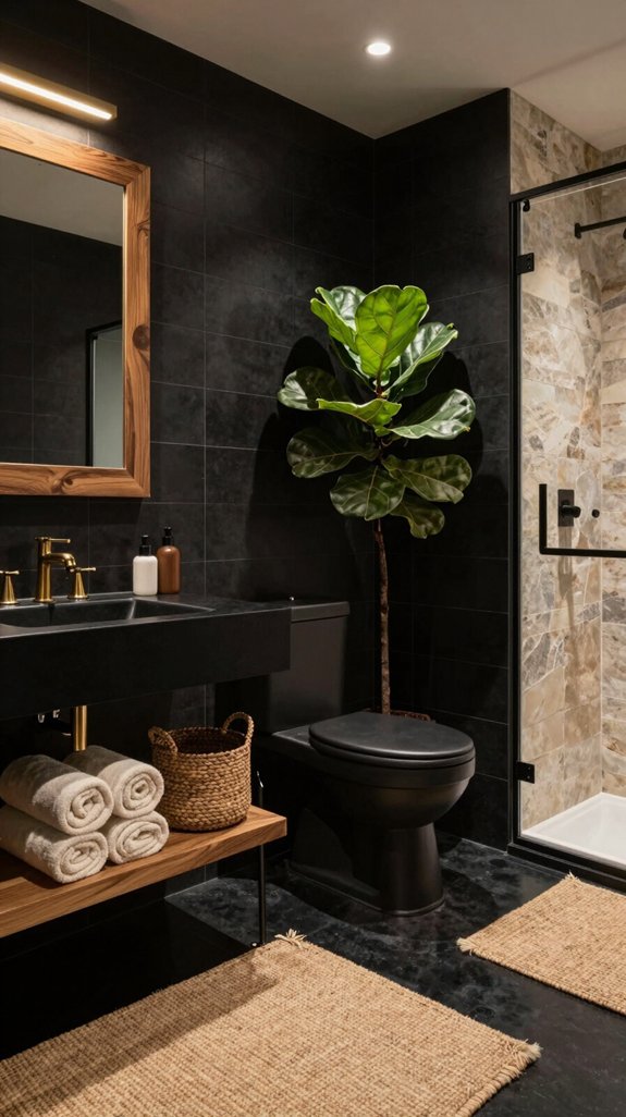 17 Black Bathroom Ideas That Feel Bold and Luxurious 5 layered earthy accents enhance
