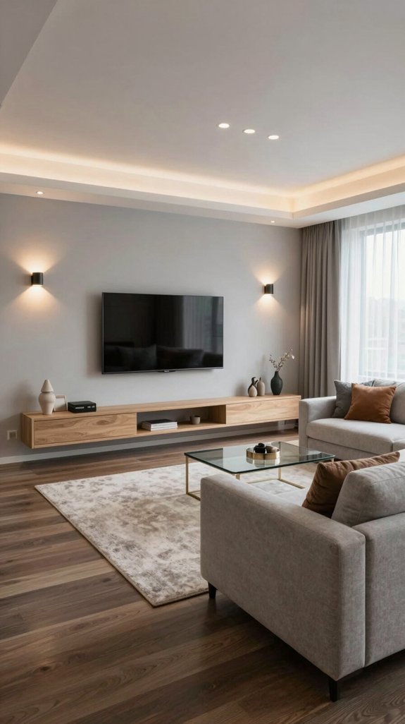 16 LED TV Panel Design Ideas for Living Rooms 9 layered lighting for ambiance