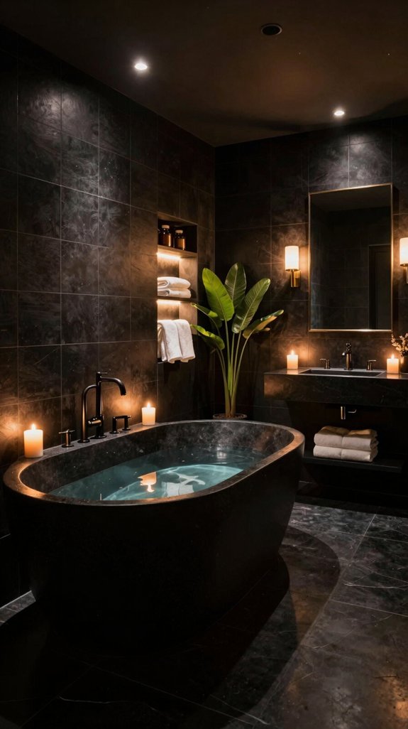 17 Black Bathroom Ideas That Feel Bold and Luxurious 10 layered lighting for ambiance