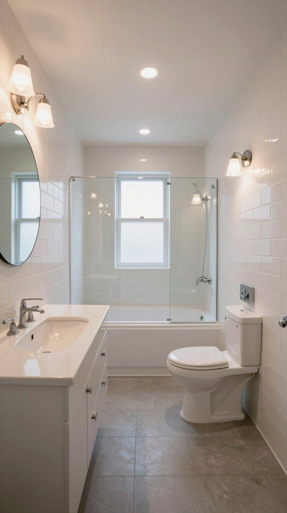 19 Long Narrow Bathroom Ideas That Improve Flow 17 layered lighting for bathrooms
