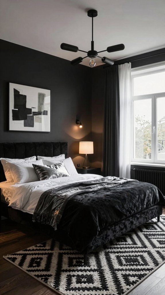 15 Black Bedroom Ideas for a Bold Interior 5 layered lighting for elegance