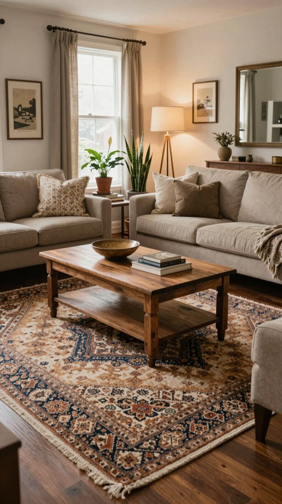 17 American Living Room Design Ideas for Comfortable Homes 12 layered vintage rugs warmth