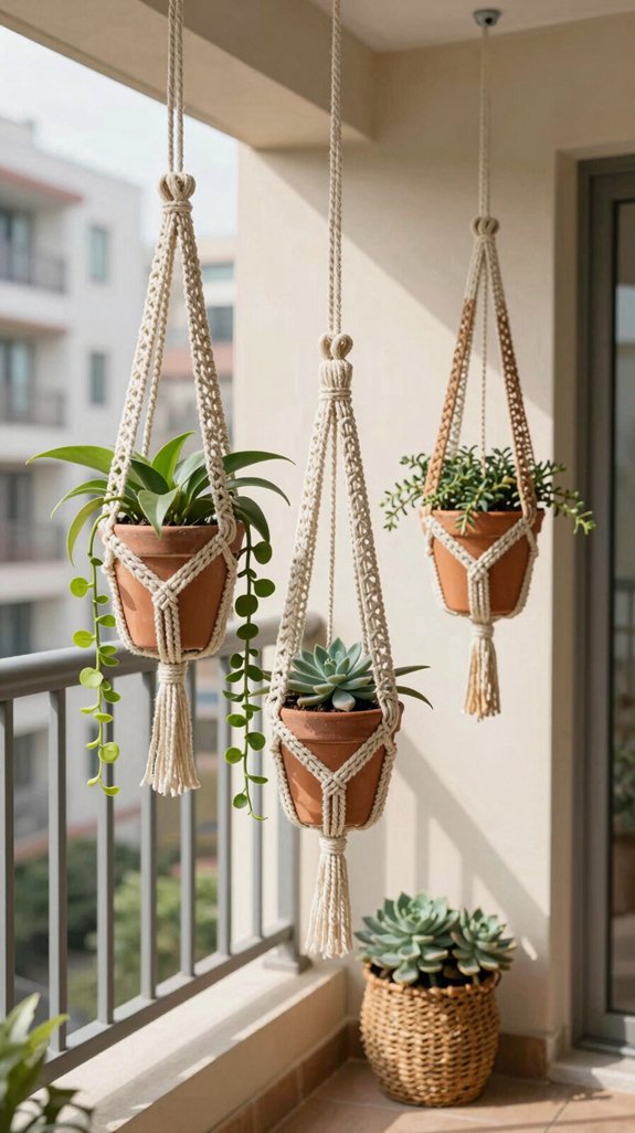 15 Small Balcony Ideas Apartment Owners Will Love 7 layered warm tone planters