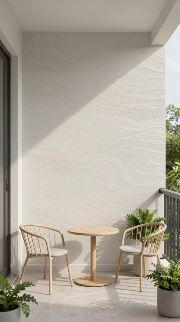 20 Balcony Wall Design Ideas for a Stunning Backdrop 6 light textured wallpaper elegance