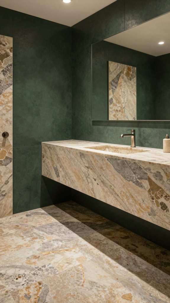 18 Dark Green Bathroom Ideas for a Bold, Moody Look 16 limestone and green elegance
