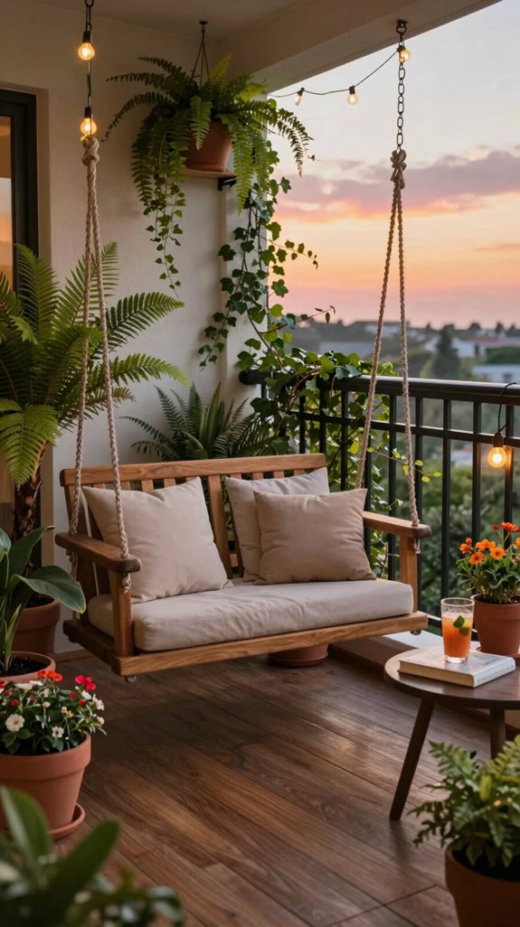 lush greenery surrounding swing
