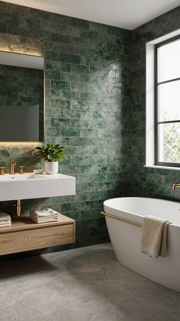 24 Sage Green Bathroom Ideas for a Calm and Modern Look 17 luxurious dark green tiles
