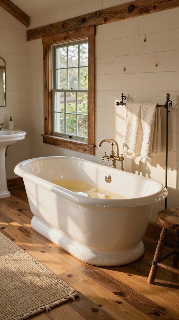 24 Farmhouse Bathroom Ideas With Rustic Charm 20 luxurious farmhouse soaking tubs