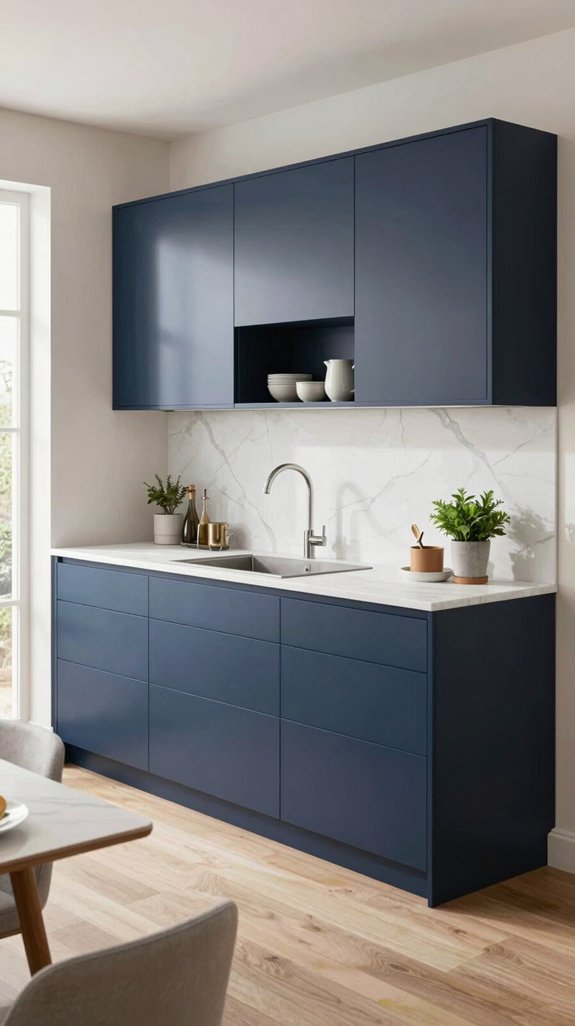 matte blue cabinets sophistication