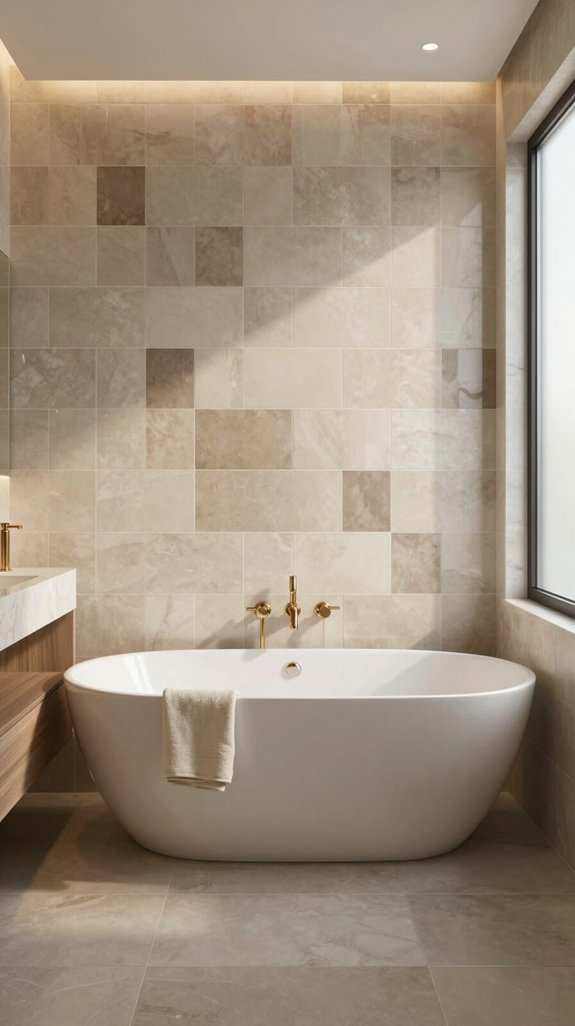 18 Warm Neutral Bathroom Ideas for a Cozy Retreat 7 matte glossy contrast design