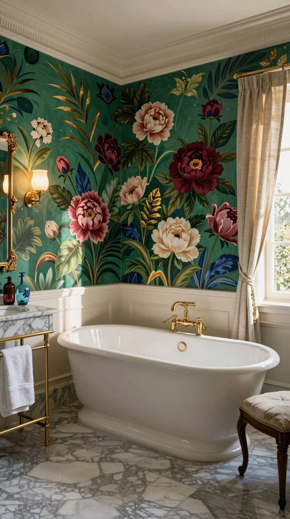 20 Wallpaper Bathroom Ideas That Transform Plain Walls 6 maximalist botanical design elegance