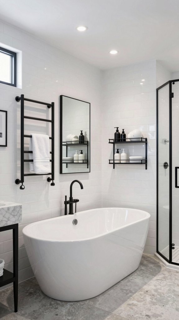 22 Black and White Bathroom Ideas for Timeless Contrast 13 metallic accents for sophistication