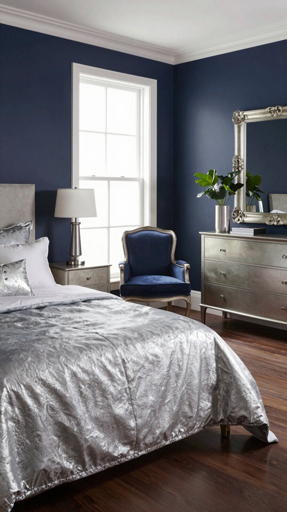 13 Navy Blue Bedroom Ideas for a Sophisticated Look 4 metallic silver bedroom accents