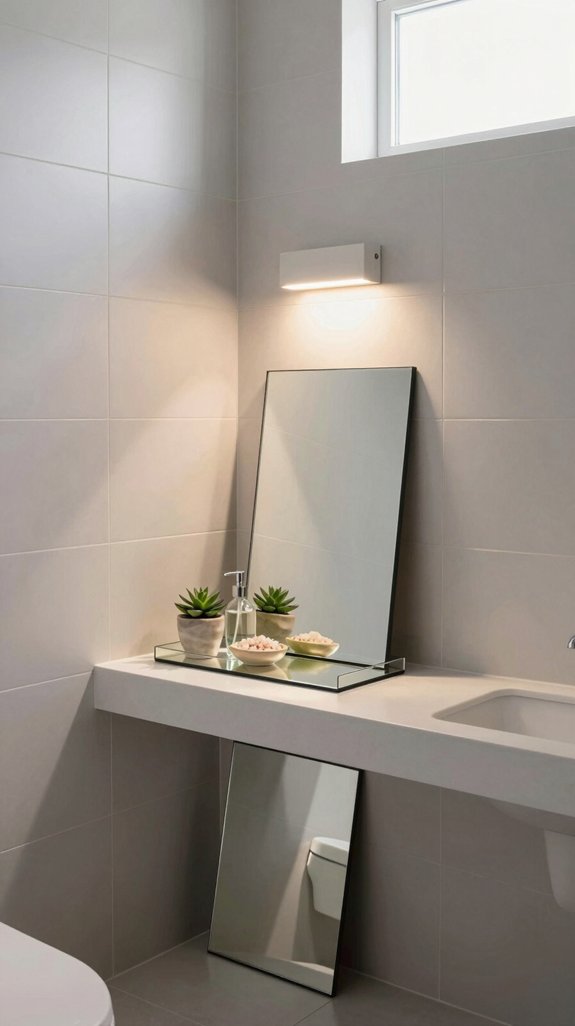 22 Apartment Bathroom Decor Ideas That Are Renter-Friendly 12 mirrored trays for lighting