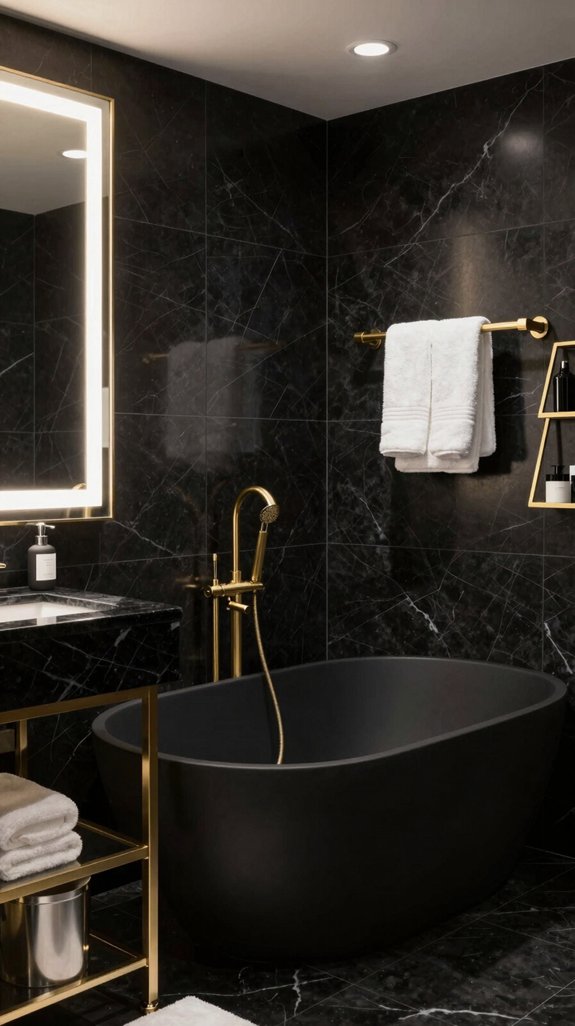 17 Black Bathroom Ideas That Feel Bold and Luxurious 3 mix metals for luxury