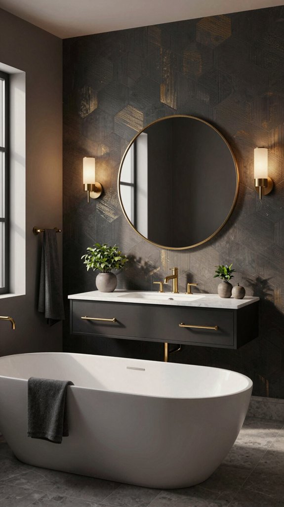 20 Wallpaper Bathroom Ideas That Transform Plain Walls 10 moody bathroom honeycomb aesthetics