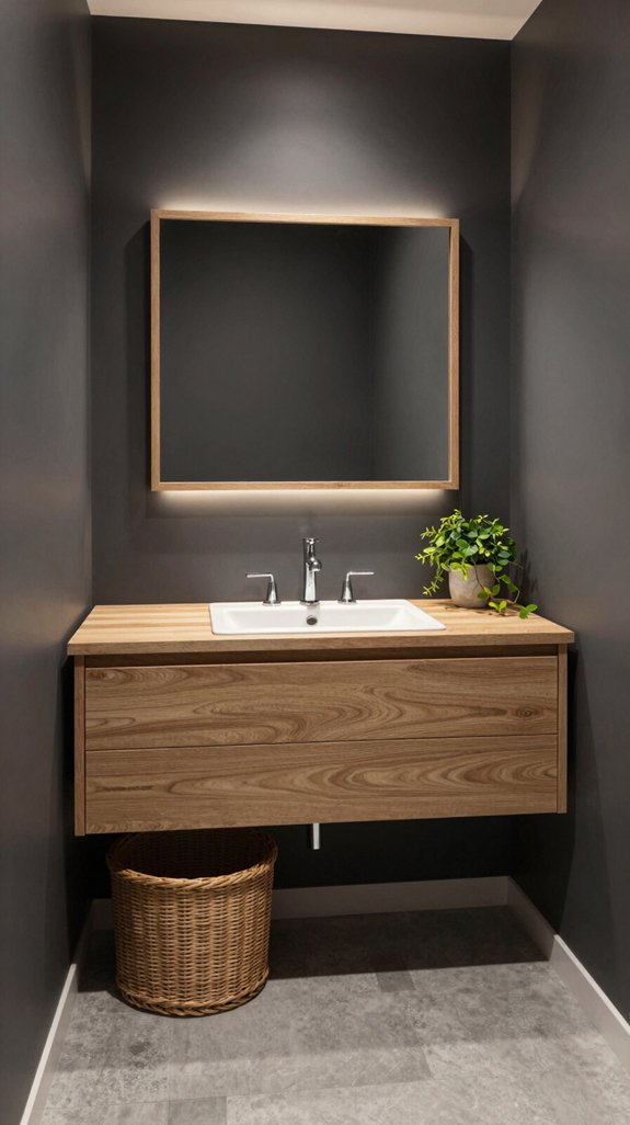 23 Teen Bathroom Ideas That Feel Trendy and Fun 3 moody walls light wood