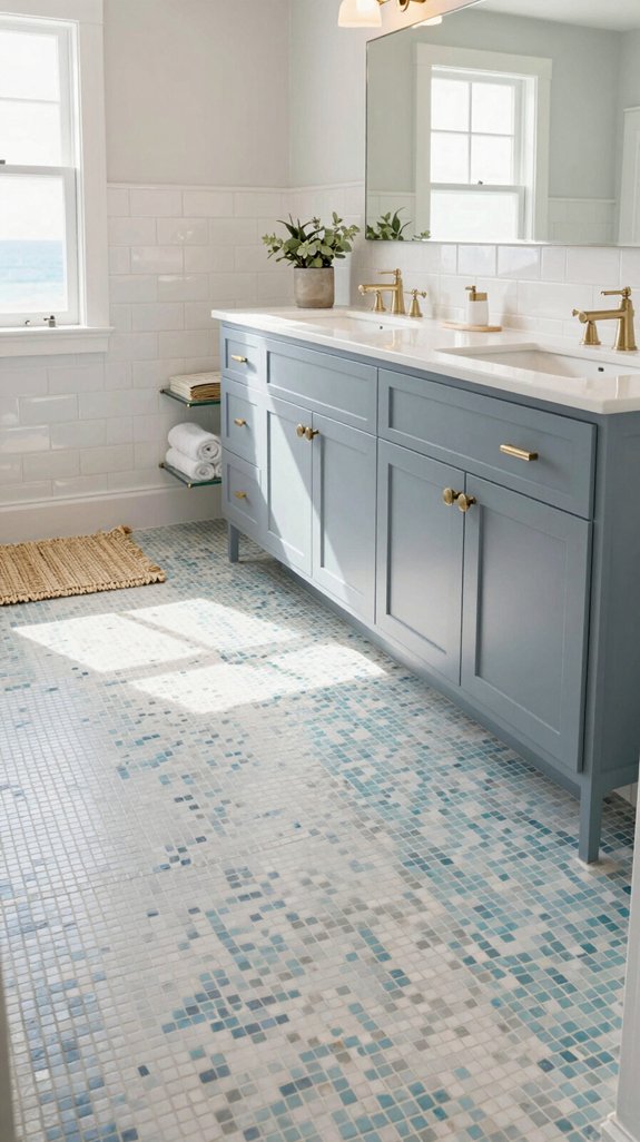 25 Blue Bathroom Ideas for a Calm Coastal Vibe 7 mosaic tiles blue cabinetry