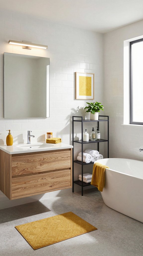 mustard yellow bathroom accents