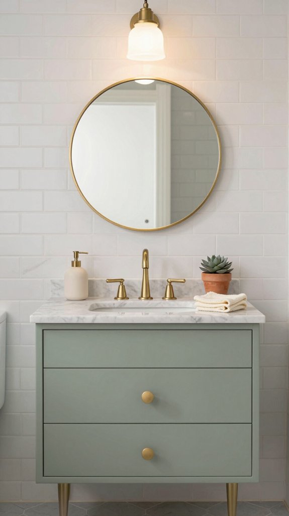 21 Fun Bathroom Ideas That Add Playful Personality 5 muted green vanity elegance