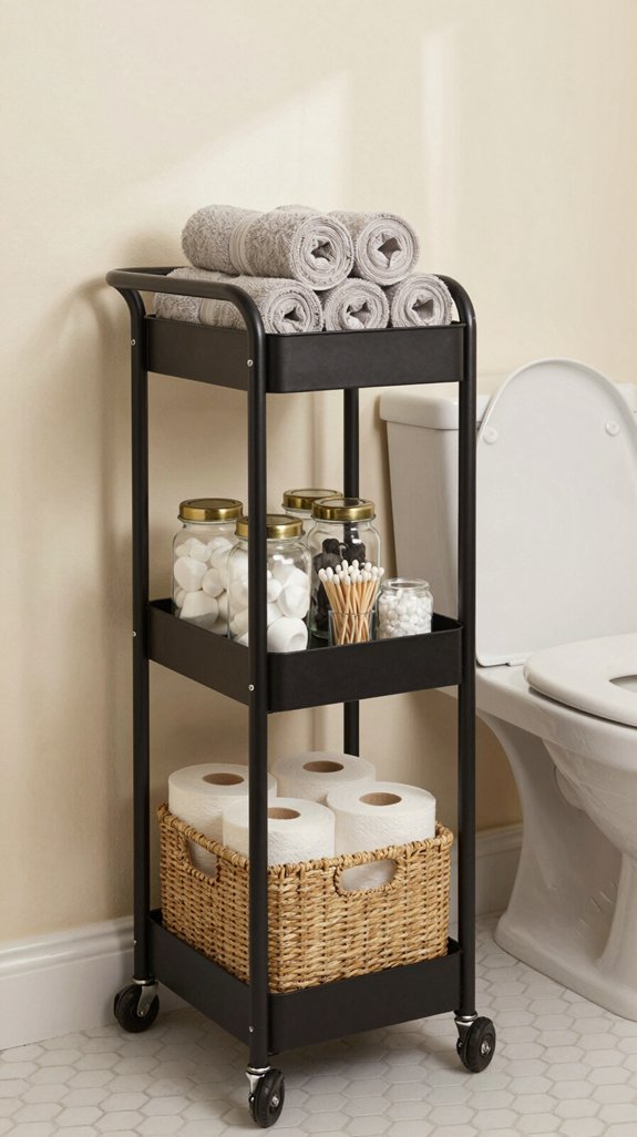 26 Tiny Bathroom Storage Ideas That Save Every Inch 25 narrow rolling carts storage