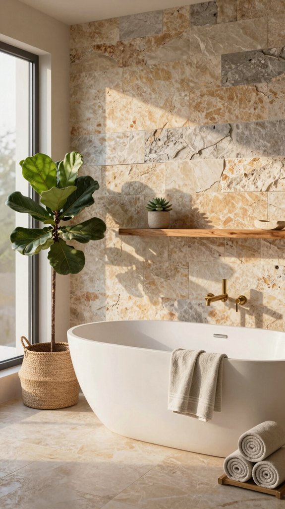 18 Warm Neutral Bathroom Ideas for a Cozy Retreat 16 natural stone and plants