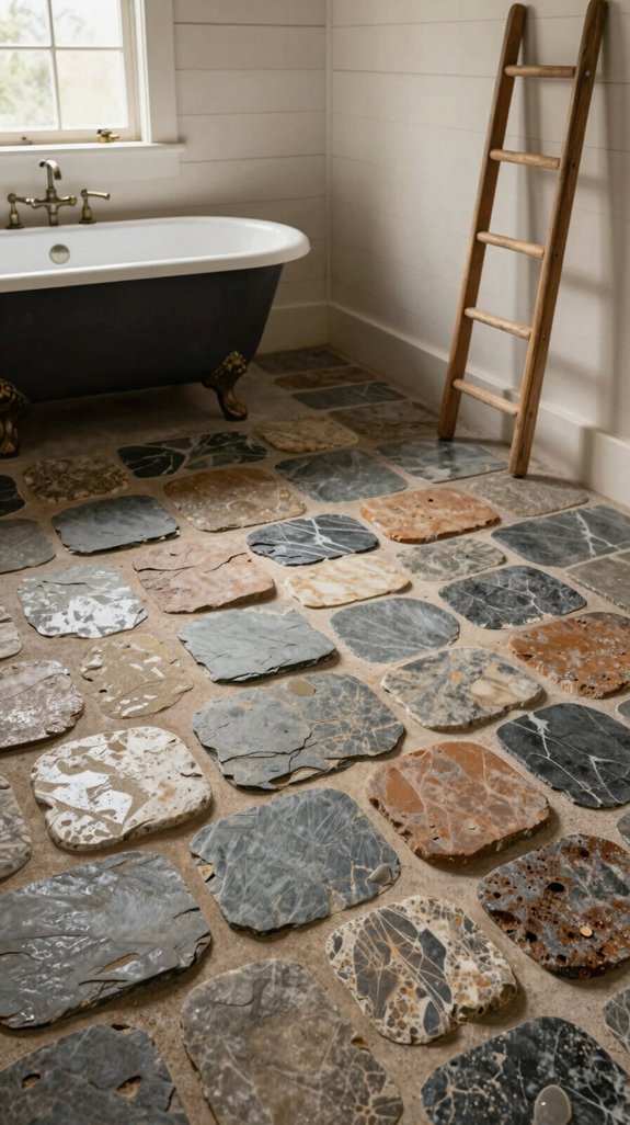 24 Farmhouse Bathroom Ideas With Rustic Charm 8 natural stone floor options